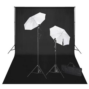 vidaXL Rinkinys fotostudijai, juodas fonas 600x300cm ir &scaron;viestuvai