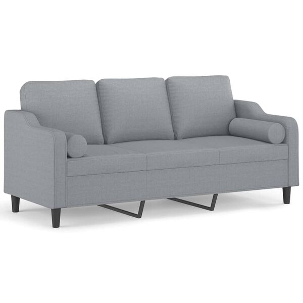 vidaXL Trivietė sofa su pagalvėlėmis, šviesiai pilka, 180cm, audinys