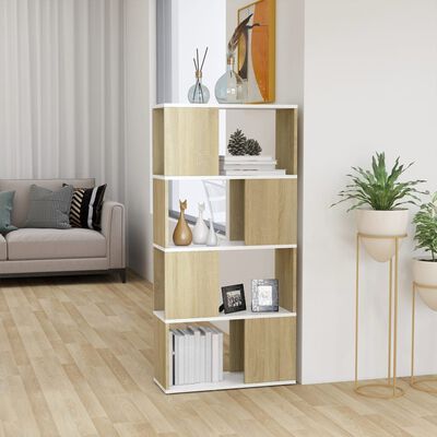 vidaXL Spintelė knygoms/kambario pertvara, balta/ąžuolo, 60x24x124,5cm