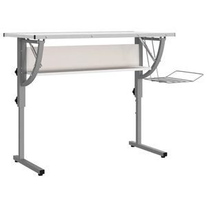 vidaXL Stalas, baltas/pilkas, 110x53x(58&ndash;87)cm, mediena/plienas