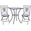 vidaXL Bistro baldų komplektas, 3d., mėlynas/baltas, mozaika, keramika