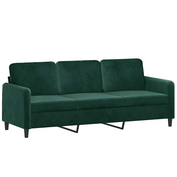 vidaXL Trivietė sofa, tamsiai žalios spalvos, 180cm, aksomas