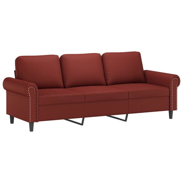 vidaXL Trivietė sofa su pagalvėmis, vyno, 180cm, dirbtinė oda