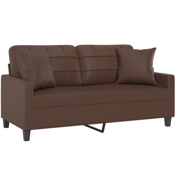 vidaXL Dvivietė sofa su pagalvėmis, ruda, 140cm, dirbtinė oda