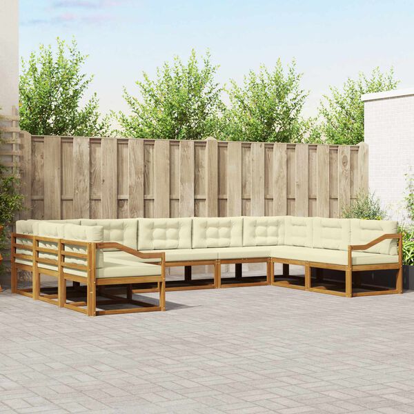 vidaXL Lauko sofos komplektas su pagalve 9 pcs Natūralus ir grietinėlė