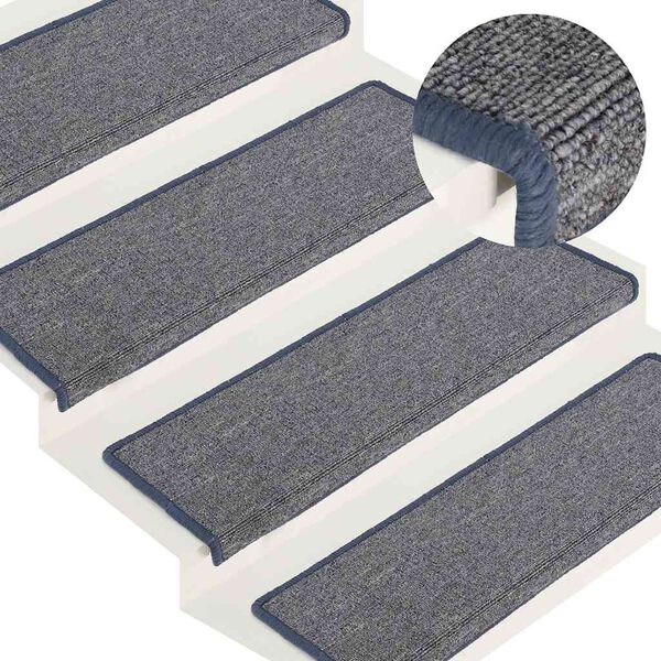 vidaXL Laiptų kilimėliai, 30 vnt., 65x21x4 cm, &scaron;viesiai pilki ir mėlyni, stačiakampiai kra&scaron;tai