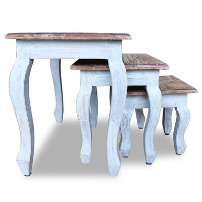 vidaXL Sustumiamų staliukų kompl., 3d., masyvi perdirbta mediena