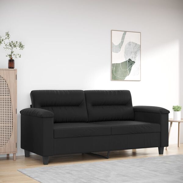 vidaXL Dvivietė sofa, juodos spalvos, 140cm, dirbtinė oda