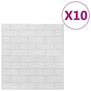 vidaXL Lipnūs 3D tapetai, baltos spalvos, 10vnt., plytų dizaino