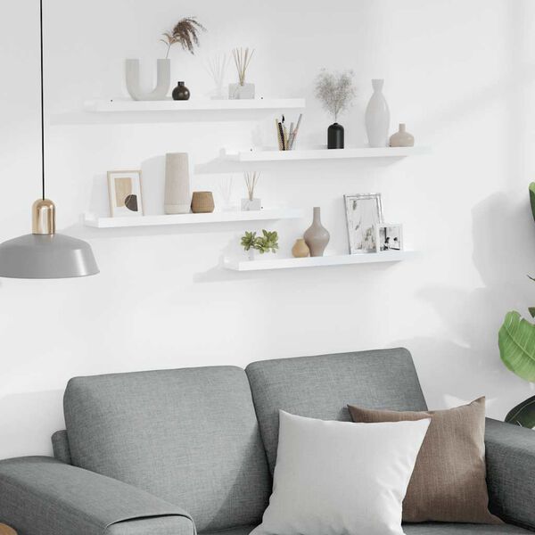 vidaXL Sieninės lentynos, 4vnt., baltos spalvos, 60x9x3cm, blizgios