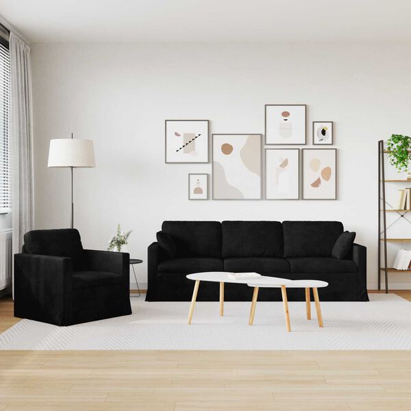 vidaXL Sofa 2 pcs Juoda 228 x 78 x 80 cm Aksomas