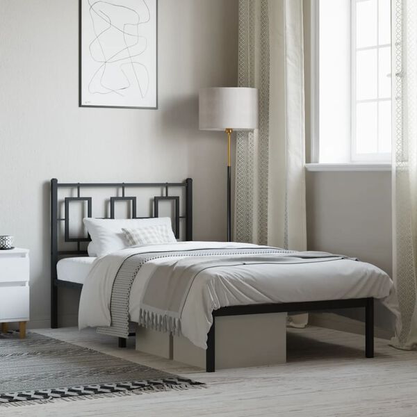 vidaXL Metalinis lovos rėmas su galvūgaliu, juodos spalvos, 90x200cm
