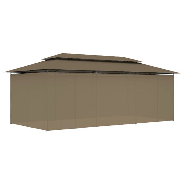 vidaXL Pavėsinė su užuolaidomis, taupe, 600x298x270cm, 180g/m²