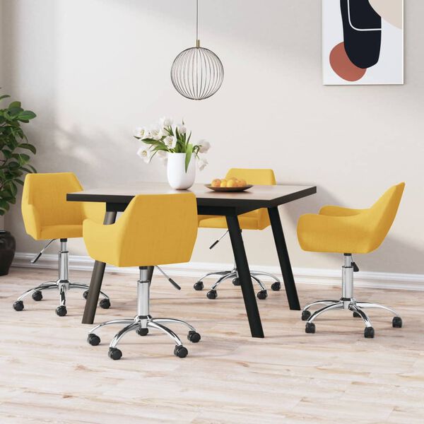 vidaXL Pasukamos valgomojo kėdės, 4vnt., geltonos spalvos, audinys