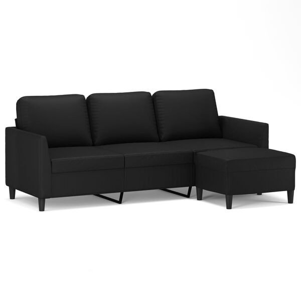vidaXL Trivietė sofa su pakoja, juodos spalvos, 180cm, dirbtinė oda