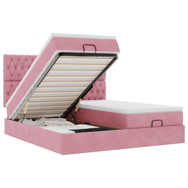 vidaXL Osmanų lovos rėmas su čiužiniais, rožinis, 180x200cm, aksomas