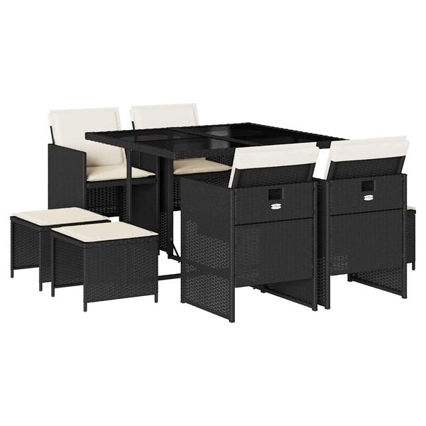 vidaXL Sodo komplektas su pagalvėlėmis, 9 dalių, juodas, poliratanas