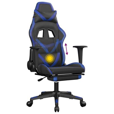 vidaXL Masažinė žaidimų kėdė su pakoja, juoda ir mėlyna, dirbtinė oda