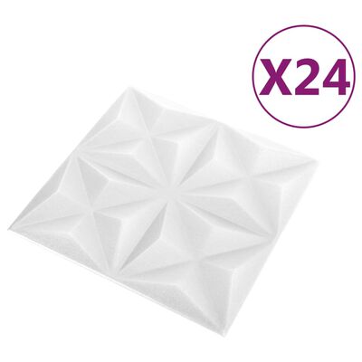 vidaXL 3D sienų plokštės, 24vnt., baltos, 50x50cm, 6m², origami rašto