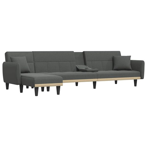 vidaXL L formos sofa-lova, tamsiai pilka, 275x140x70cm, audinys