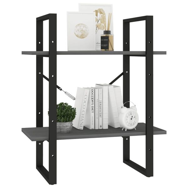 vidaXL Spintelė knygoms, 2 lentynos, pilka, 60x30x70cm, pušies masyvas