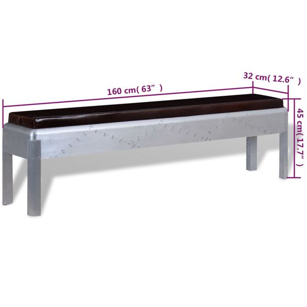 vidaXL Aviator suoliukas, 160x32x45cm, tikra oda