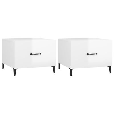 vidaXL Kavos staliukai su kojelėmis, 2vnt., balti, 50x50x40cm, blizgūs