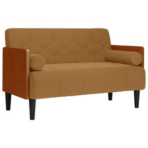 vidaXL Dvivietė sofa su pagalvėlėmis, ruda, 110 cm, aksomas