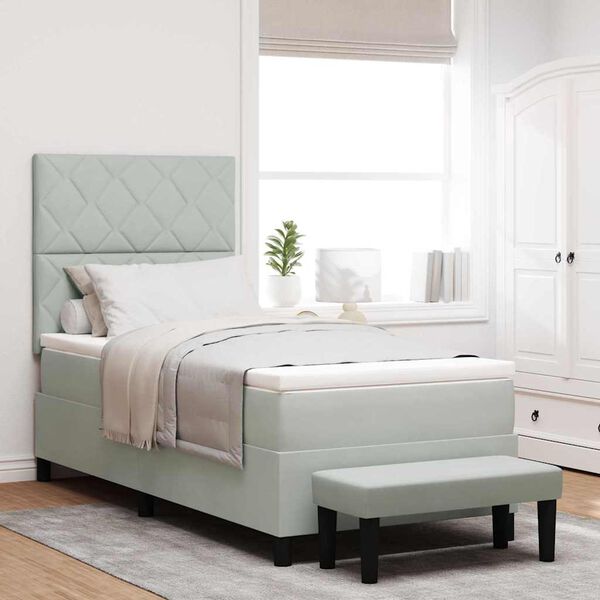 vidaXL Kiemas lova su čiužiniu &Scaron;viesiai pilka 90 x 190 cm Aksomas