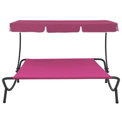 vidaXL Lauko poilsio gultas su stogeliu, rožinės spalvos