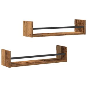 vidaXL Sieninė lentyna su saugykla 2 pcs Senas medis 60 x 16 x 14 cm