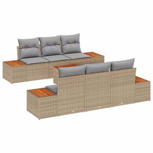 vidaXL Sodo Sofų Rinkinys su pagalve 7 pcs Smėlio Poli ratanas