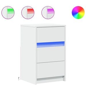 vidaXL Naktinė spintelė su LED lemputėmis, balta, apdirbta mediena