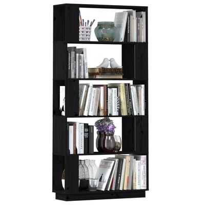 vidaXL Spintelė knygoms/kambario pertvara, juoda, 80x25x163,5cm, pušis
