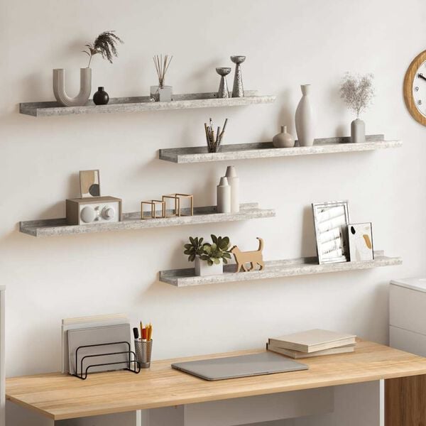 vidaXL Sieninės lentynos, 4vnt., betono pilkos spalvos, 80x9x3cm