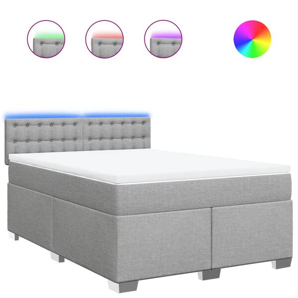 vidaXL Lova su spyruoklėmis ir čiužiniu, pilka, 140x200cm, audinys