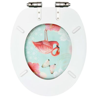 vidaXL Klozeto sėdynė su soft-close dangčiu, MDF, su flamingais