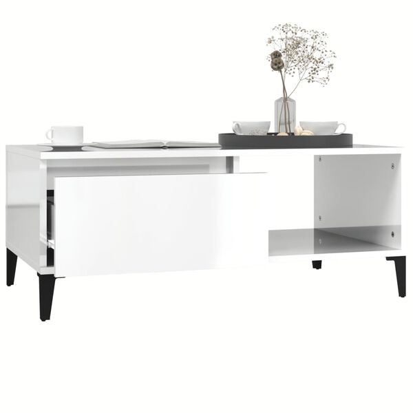 vidaXL Kavos staliukas, baltas, 90x50x36,5cm, mediena, blizgus