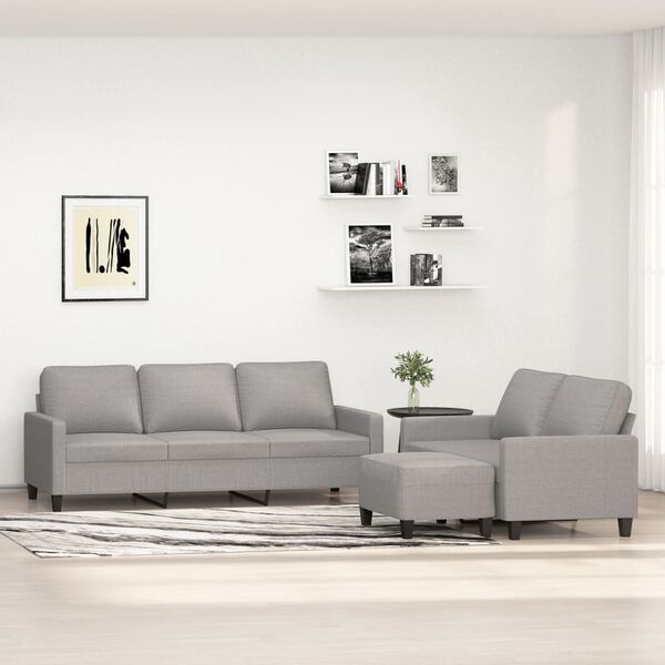 vidaXL Sofos komplektas su pagalvėlėmis, 3 dalių, pilkas, audinys