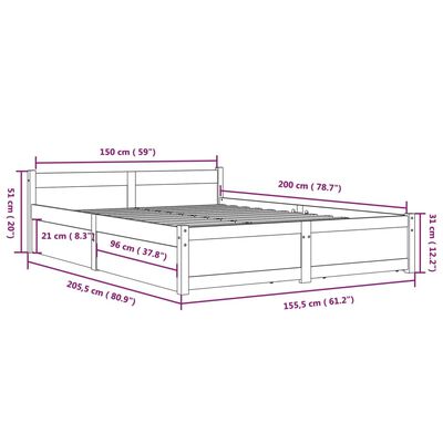 vidaXL Lovos rėmas su stalčiais, 150x200cm, didelis