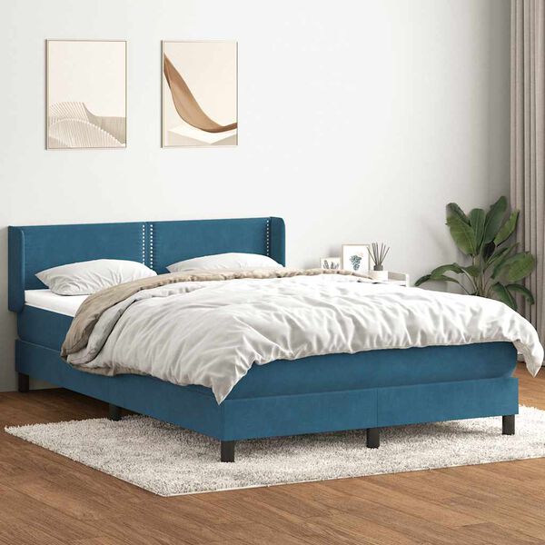 vidaXL Box Spring Lova su čiužiniu Tamsiai mėlyna 140x220 cm Velvet