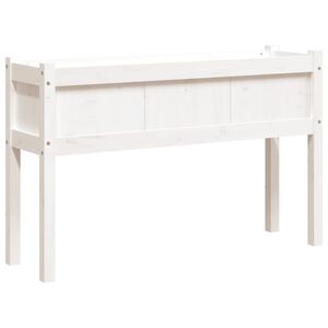 vidaXL Sodo lovelis su kojelėmis, baltas, 110x31x70cm, pu&scaron;ies masyvas