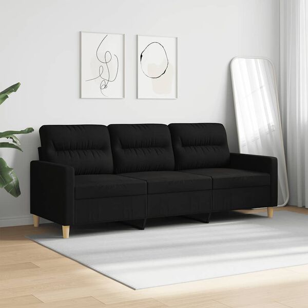 vidaXL Trivietė sofa, juodos spalvos, 180cm, audinys