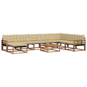 vidaXL Lauko sofos komplektas su pagalve 9 pcs Natūralus ir bežinis