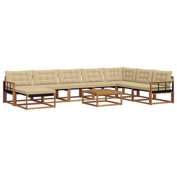 vidaXL Lauko sofos komplektas su pagalve 9 pcs Natūralus ir bežinis