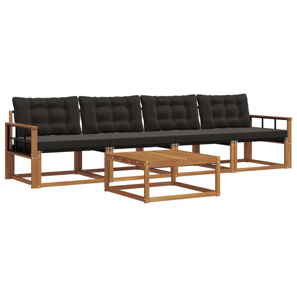 vidaXL Lauko sofos komplektas su pagalve 5 pcs Natūrali ir juoda