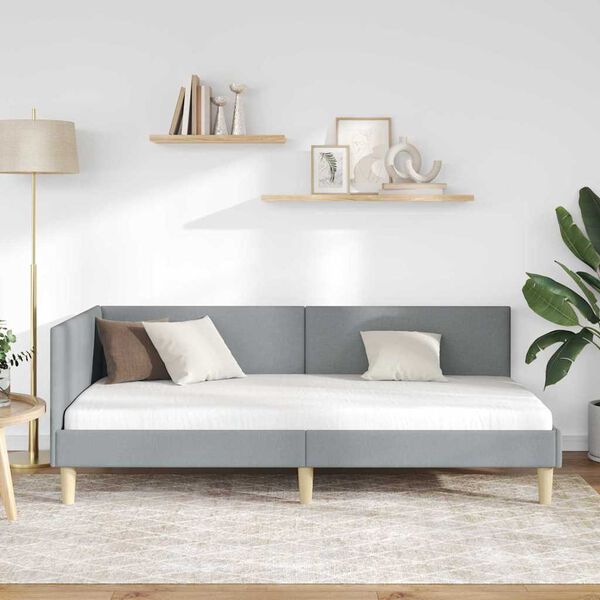 vidaXL Kampinė lovos konstrukcija Šviesiai pilka 90 cm x 200 cm