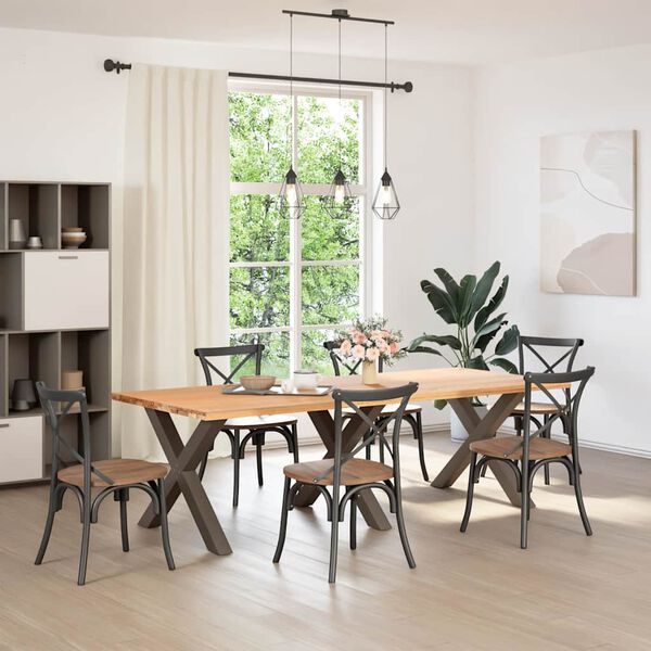 vidaXL Valgomojo stalo kojos, X formos, 3 vnt., natūralus plienas, 90x(72-73) cm, plienas