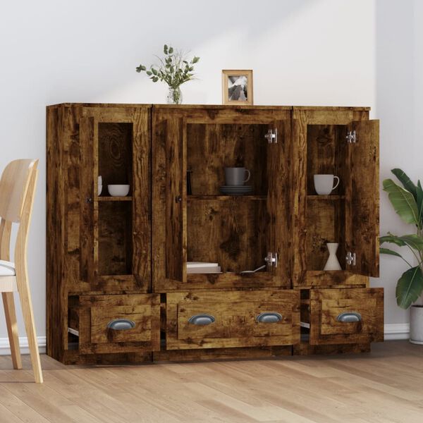 vidaXL Komodos, 3vnt., dūminio ąžuolo spalvos, apdirbta mediena