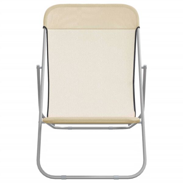 vidaXL Paplūdimio kėdės, 2vnt., kreminės, tekstilenas ir plienas